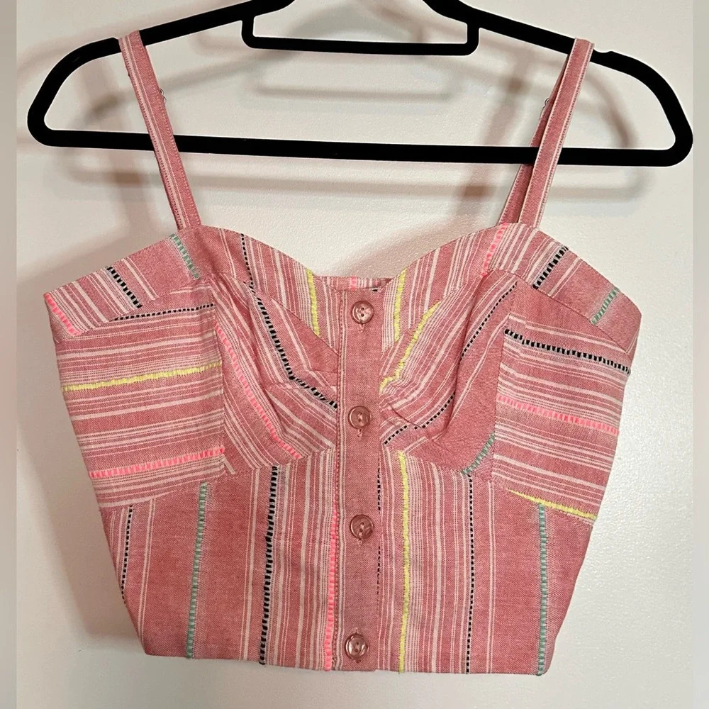 NWT Parker Katarina Pink Striped Button Front Crop Top Size XS - Picture 10 of 12
